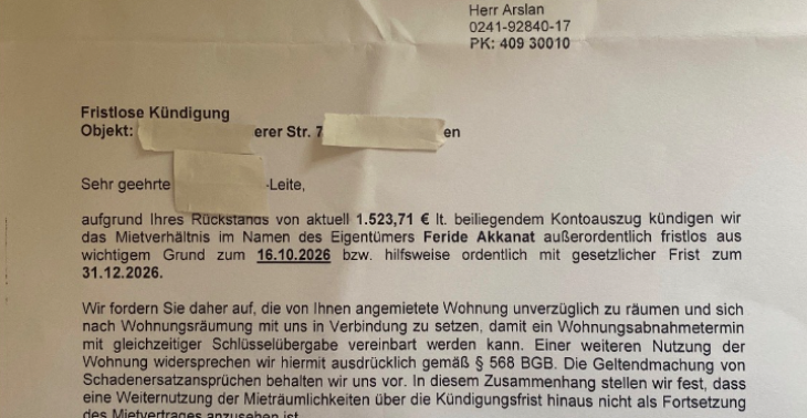 Notlage fristlose Kündigung 1500€